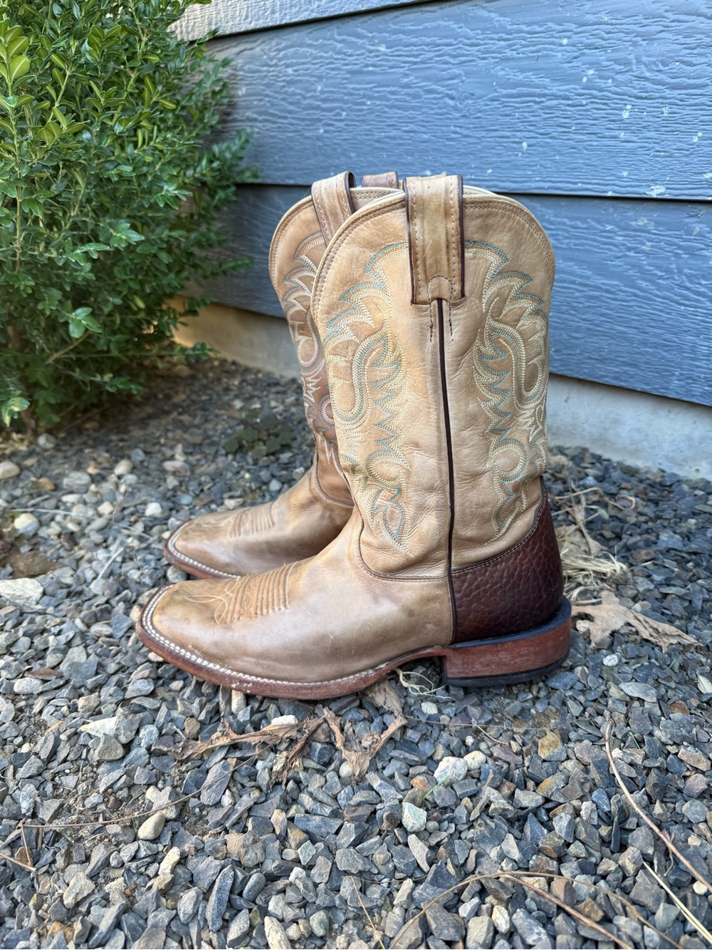 Nocona USA Made Leather Western Cowboy Boots Turquoise Stitching